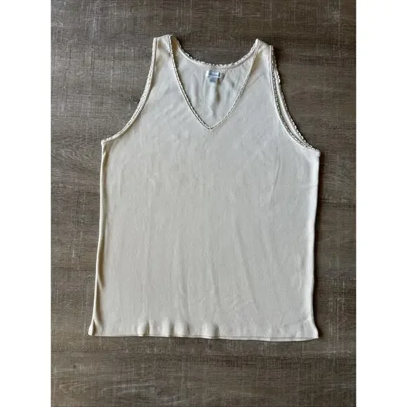 Sundance Ribbed Tank Womens XXL Cream V Neck Sleeveless Basic Layering EUC - Picture 6 of 10